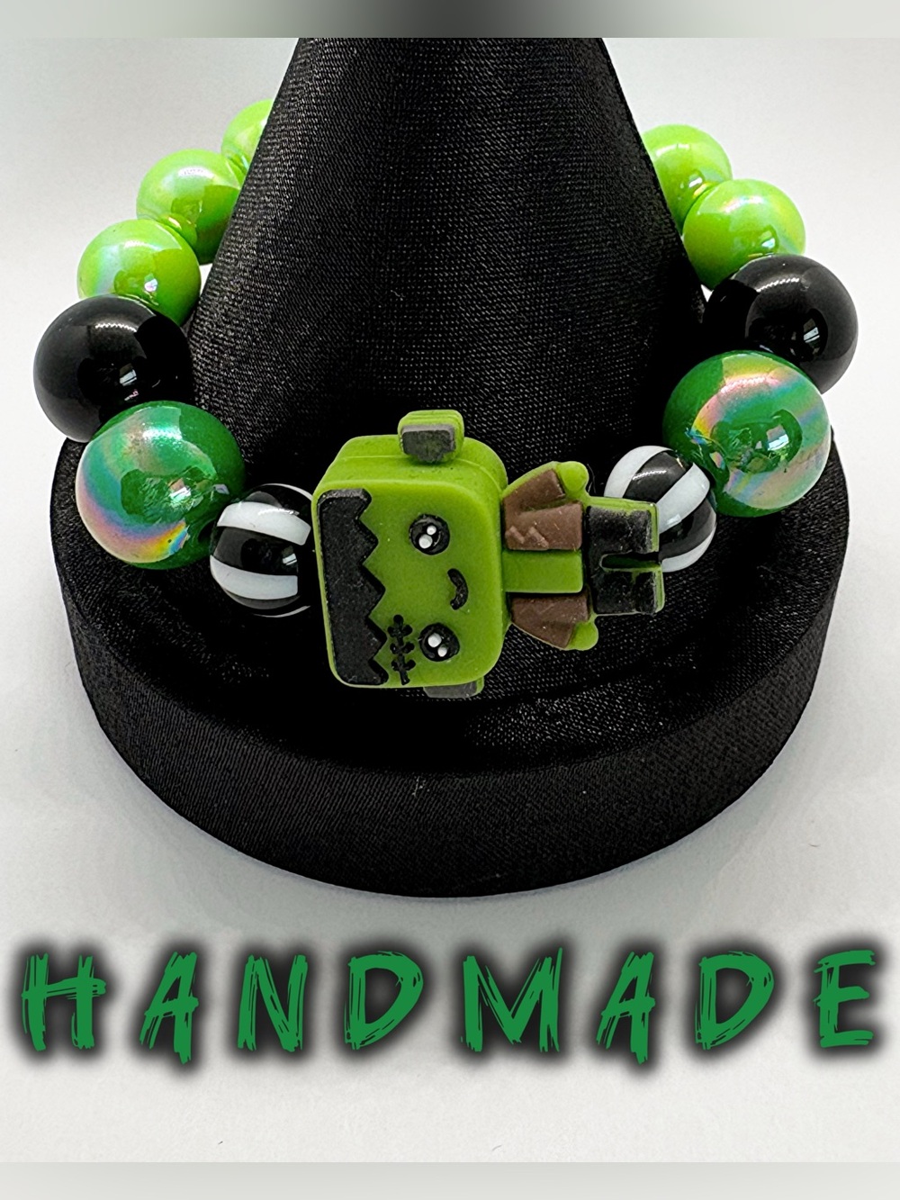 Handmade Baby Frankenstein Charm Beaded Stretch Bracelet